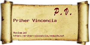 Priher Vincencia névjegykártya